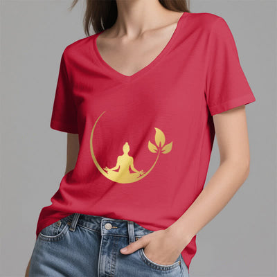 Olivenorma Yoga Lotus Buddha Meditation T-Shirt mit V-Ausschnitt - image 18