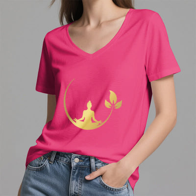 Olivenorma Yoga Lotus Buddha Meditation T-Shirt mit V-Ausschnitt - image 22