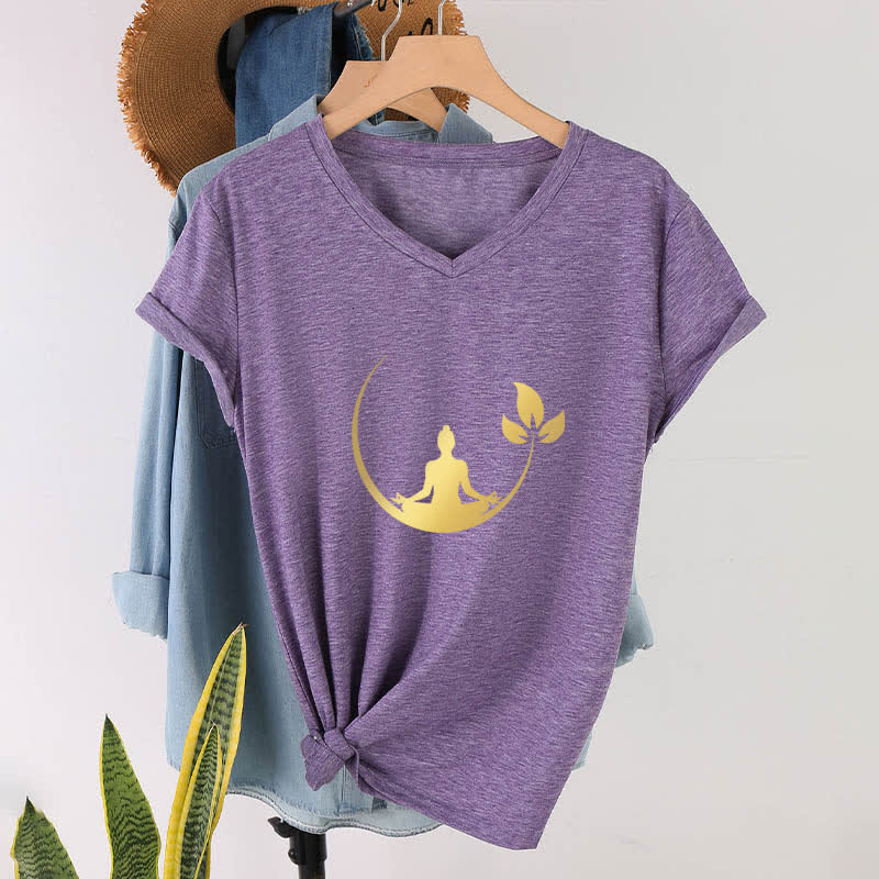 Olivenorma Yoga Lotus Buddha Meditation T-Shirt mit V-Ausschnitt - image 29