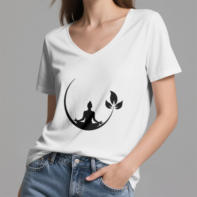 Olivenorma Yoga Lotus Buddha Meditation T-Shirt mit V-Ausschnitt - image 5