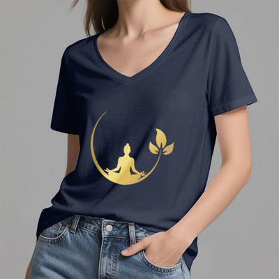 Olivenorma Yoga Lotus Buddha Meditation T-Shirt mit V-Ausschnitt - image 8