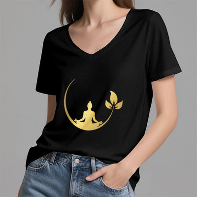 Olivenorma Yoga Lotus Buddha Meditation T-Shirt mit V-Ausschnitt - image 16