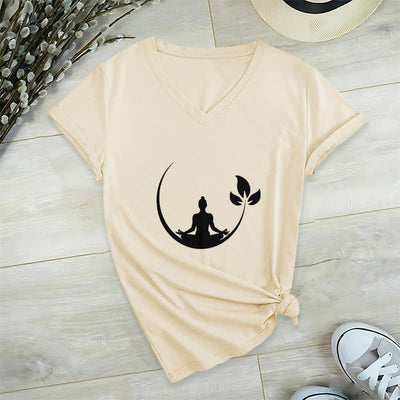 Olivenorma Yoga Lotus Buddha Meditation T-Shirt mit V-Ausschnitt - Khaki - 2XL - image 23