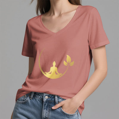 Olivenorma Yoga Lotus Buddha Meditation T-Shirt mit V-Ausschnitt - image 20