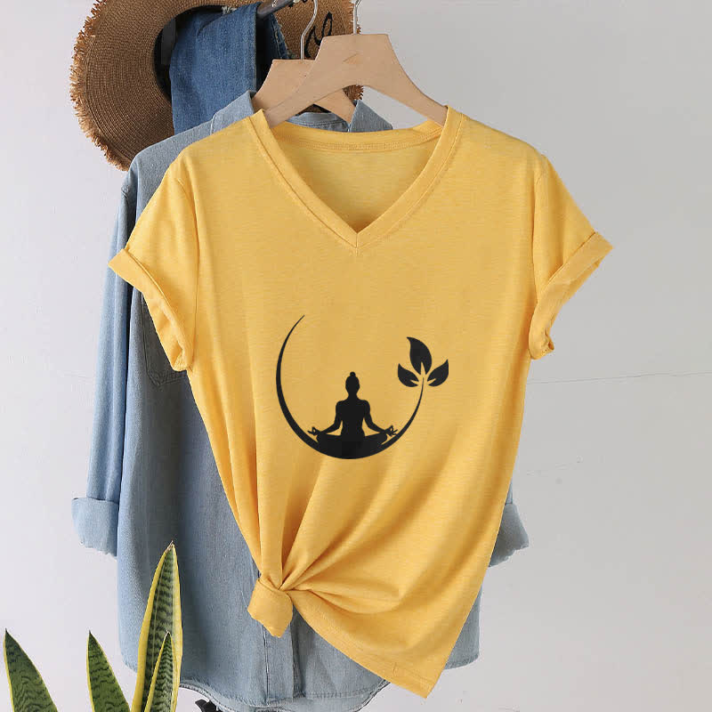 Olivenorma Yoga Lotus Buddha Meditation T-Shirt mit V-Ausschnitt - image 3