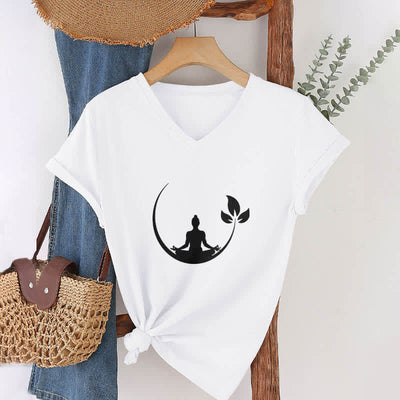 Olivenorma Yoga Lotus Buddha Meditation T-Shirt mit V-Ausschnitt - image 6