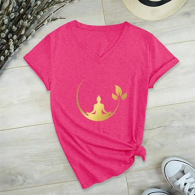 Olivenorma Yoga Lotus Buddha Meditation T-Shirt mit V-Ausschnitt - Rosenrot - 2XL - image 21