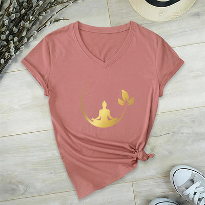 Olivenorma Yoga Lotus Buddha Meditation T-Shirt mit V-Ausschnitt - Rosa - 2XL - image 19
