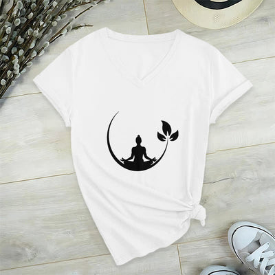 Olivenorma Yoga Lotus Buddha Meditation T-Shirt mit V-Ausschnitt - Weiß - 2XL - image 4