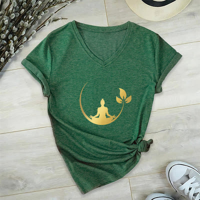 Olivenorma Yoga Lotus Buddha Meditation T-Shirt mit V-Ausschnitt - Dunkelgrün - 2XL - image 9