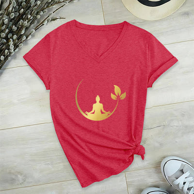 Olivenorma Yoga Lotus Buddha Meditation T-Shirt mit V-Ausschnitt - Rot - 2XL - image 17