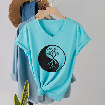 Olivenorma Yin Yang Baum Yoga Meditation T-Shirt mit V-Ausschnitt - image 25