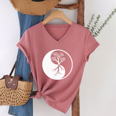 Olivenorma Yin Yang Baum Yoga Meditation T-Shirt mit V-Ausschnitt - image 19