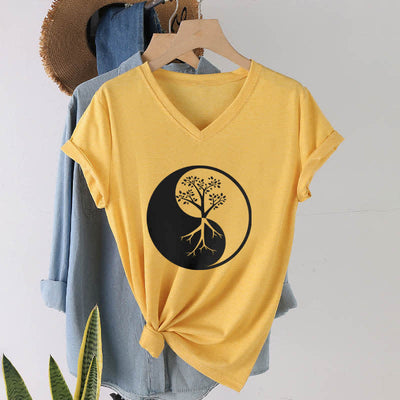 Olivenorma Yin Yang Baum Yoga Meditation T-Shirt mit V-Ausschnitt - image 17
