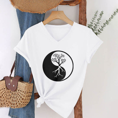 Olivenorma Yin Yang Baum Yoga Meditation T-Shirt mit V-Ausschnitt - image 5