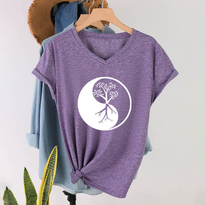 Olivenorma Yin Yang Baum Yoga Meditation T-Shirt mit V-Ausschnitt - image 27