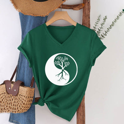 Olivenorma Yin Yang Baum Yoga Meditation T-Shirt mit V-Ausschnitt - image 9