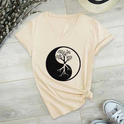 Olivenorma Yin Yang Baum Yoga Meditation T-Shirt mit V-Ausschnitt - Khaki - 2XL - image 22