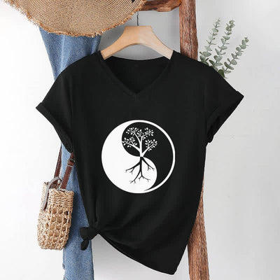 Olivenorma Yin Yang Baum Yoga Meditation T-Shirt mit V-Ausschnitt - image 13