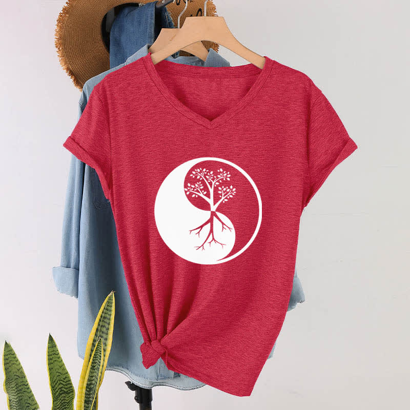 Olivenorma Yin Yang Baum Yoga Meditation T-Shirt mit V-Ausschnitt - image 15