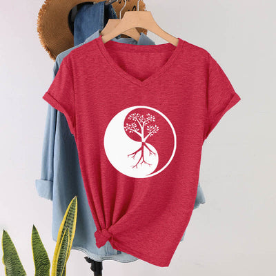 Olivenorma Yin Yang Baum Yoga Meditation T-Shirt mit V-Ausschnitt - image 15
