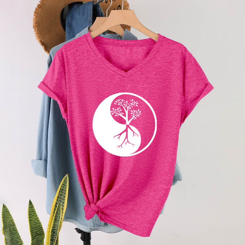 Olivenorma Yin Yang Baum Yoga Meditation T-Shirt mit V-Ausschnitt - image 21