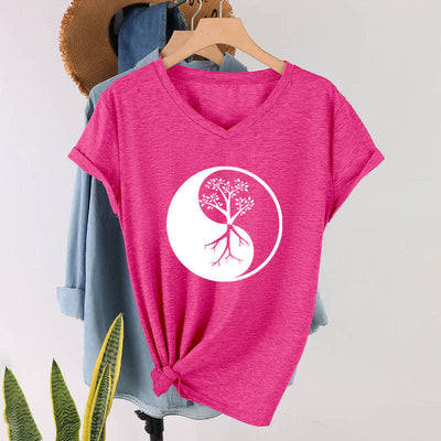 Olivenorma Yin Yang Baum Yoga Meditation T-Shirt mit V-Ausschnitt - image 21