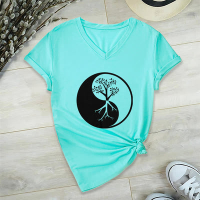 Olivenorma Yin Yang Baum Yoga Meditation T-Shirt mit V-Ausschnitt - Seeblau - 2XL - image 24