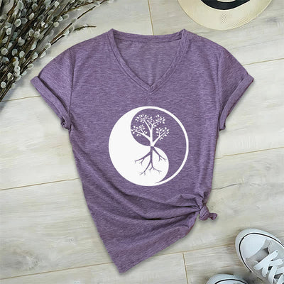 Olivenorma Yin Yang Baum Yoga Meditation T-Shirt mit V-Ausschnitt - Lila - 2XL - image 26