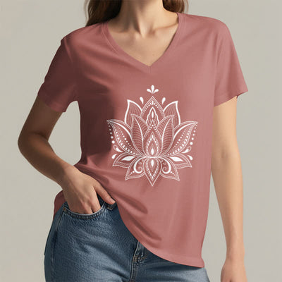 Olivenorma Mandala Lotusblume T-Shirt mit V-Ausschnitt - image 21