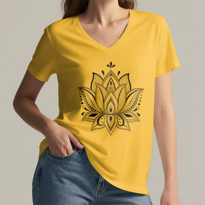 Olivenorma Mandala Lotusblume T-Shirt mit V-Ausschnitt - image 19