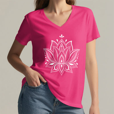 Olivenorma Mandala Lotusblume T-Shirt mit V-Ausschnitt - image 23