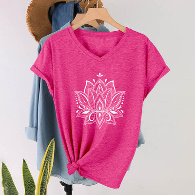 Olivenorma Mandala Lotusblume T-Shirt mit V-Ausschnitt - Rosenrot - 2XL - image 22