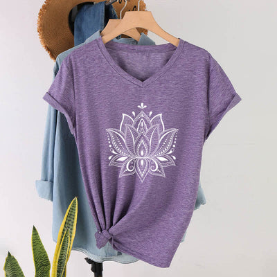 Olivenorma Mandala Lotusblume T-Shirt mit V-Ausschnitt - Lila - 2XL - image 26
