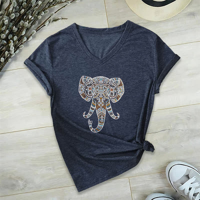 Olivenorma Damen Natur und Tier Elefant V-Ausschnitt T-Shirt - Marineblau - 2XL - image 7