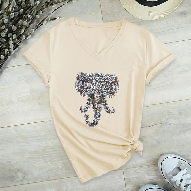 Olivenorma Damen Natur und Tier Elefant V-Ausschnitt T-Shirt - Khaki - 2XL - image 22