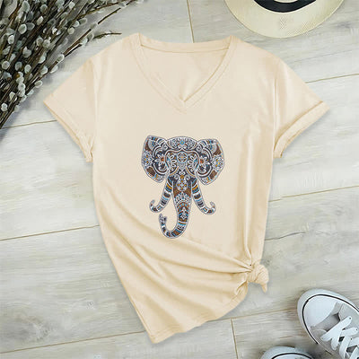 Olivenorma Damen Natur und Tier Elefant V-Ausschnitt T-Shirt - Khaki - 2XL - image 22