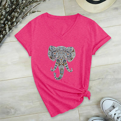 Olivenorma Damen Natur und Tier Elefant V-Ausschnitt T-Shirt - Rosenrot - 2XL - image 20