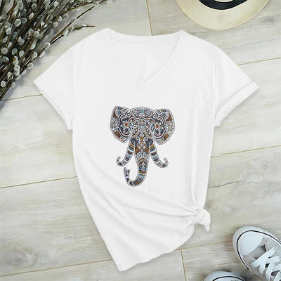Olivenorma Damen Natur und Tier Elefant V-Ausschnitt T-Shirt - Weiß - 2XL - image 4