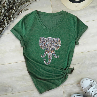 Olivenorma Damen Natur und Tier Elefant V-Ausschnitt T-Shirt - Dunkelgrün - 2XL - image 9