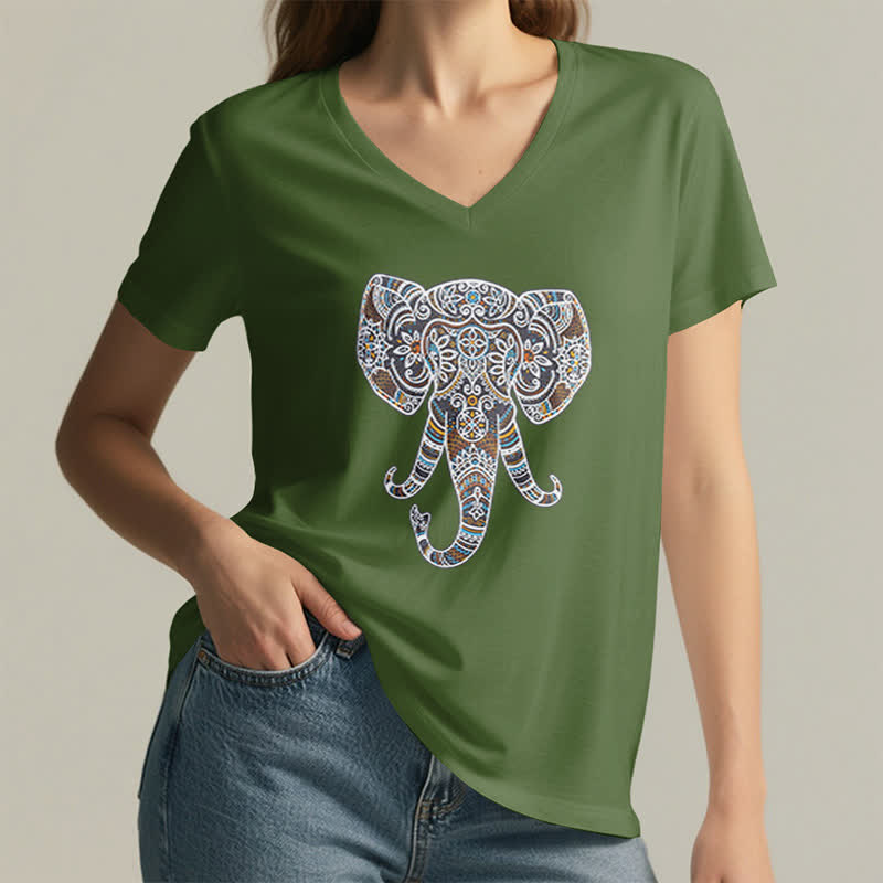 Olivenorma Damen Natur und Tier Elefant V-Ausschnitt T-Shirt - image 12