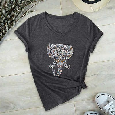 Olivenorma Damen Natur und Tier Elefant V-Ausschnitt T-Shirt - Grau - 2XL - image 1