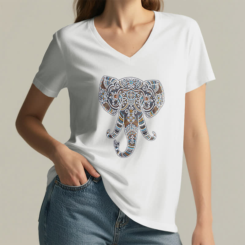 Olivenorma Damen Natur und Tier Elefant V-Ausschnitt T-Shirt - image 5