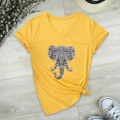 Olivenorma Damen Natur und Tier Elefant V-Ausschnitt T-Shirt - Gelb - 2XL - image 16