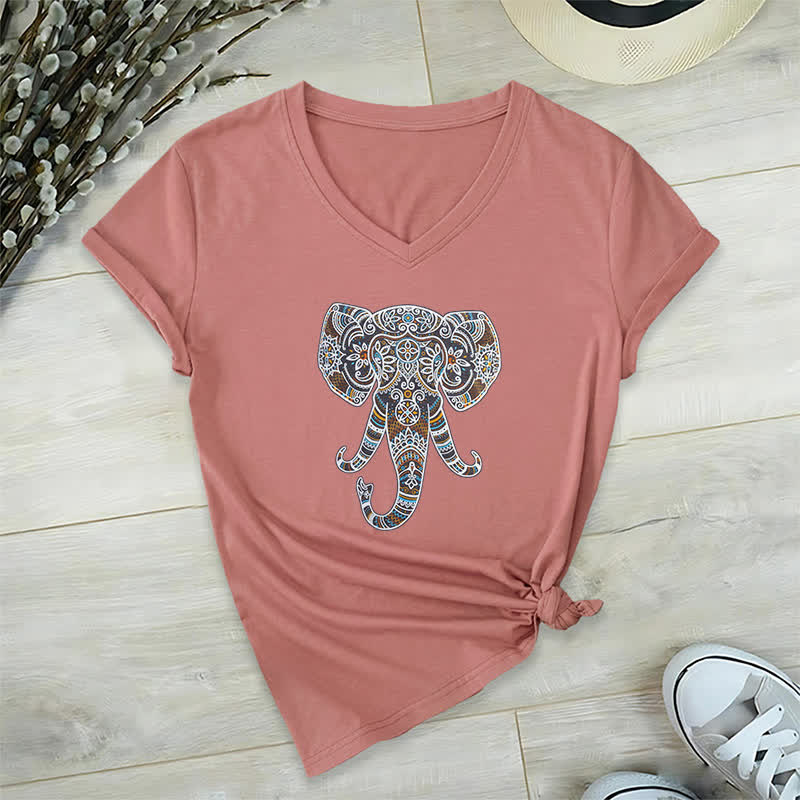 Olivenorma Damen Natur und Tier Elefant V-Ausschnitt T-Shirt - Rosa - 2XL - image 18