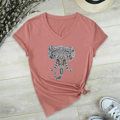 Olivenorma Damen Natur und Tier Elefant V-Ausschnitt T-Shirt - Rosa - 2XL - image 18