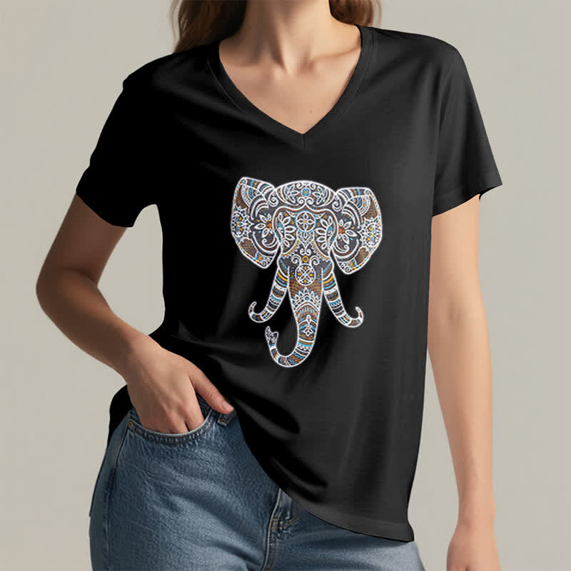 Olivenorma Damen Natur und Tier Elefant V-Ausschnitt T-Shirt - image 14