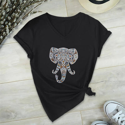 Olivenorma Damen Natur und Tier Elefant V-Ausschnitt T-Shirt - Schwarz - 2XL - image 13