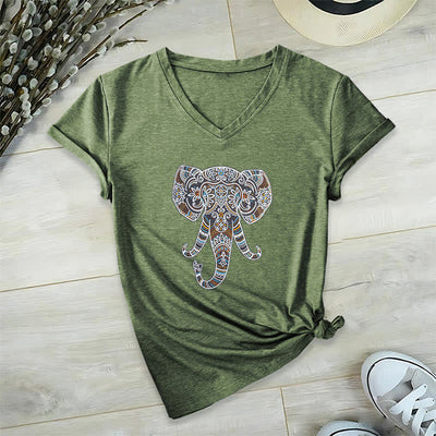 Olivenorma Damen Natur und Tier Elefant V-Ausschnitt T-Shirt - Olivgrün - 2XL - image 11