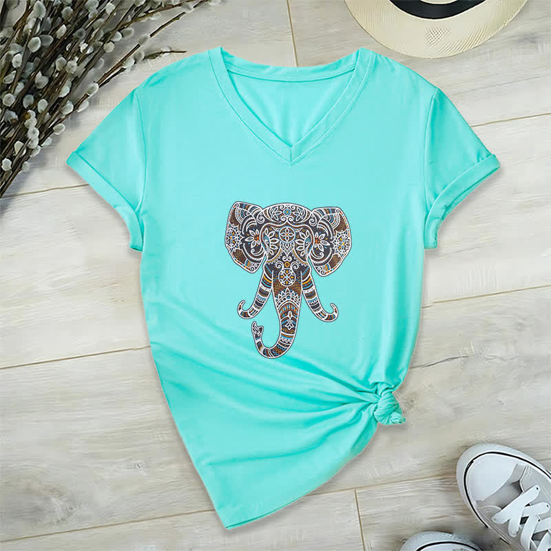 Olivenorma Damen Natur und Tier Elefant V-Ausschnitt T-Shirt - Seeblau - 2XL - image 24